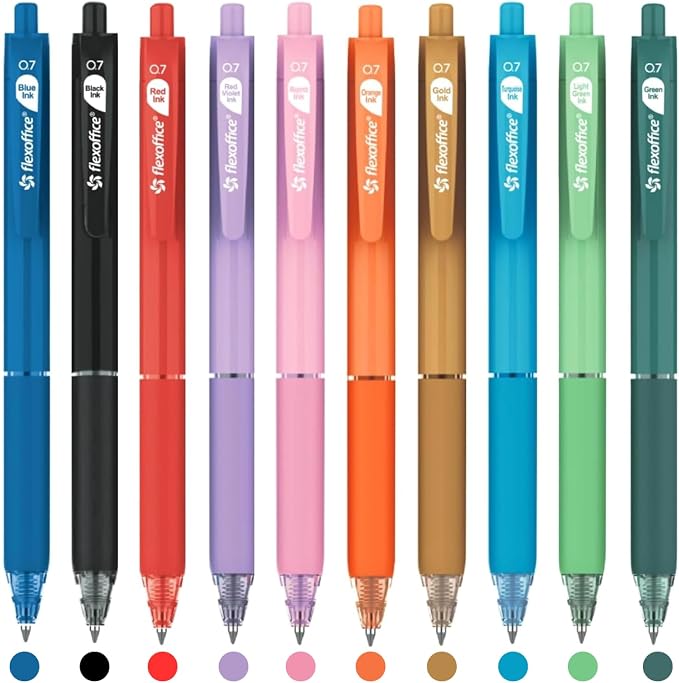 FLEXOFFICE 10-Count Assorted Colors Retractable Ballpoint Pens 0.7mm, Pastel by FlexOffice