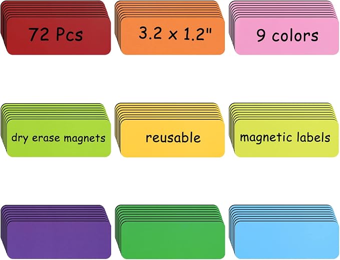 72 Pcs Dry Erase Magnetic Labels, 3.2x1.2 Magnets Name Tags Label Stickers by Prudiut