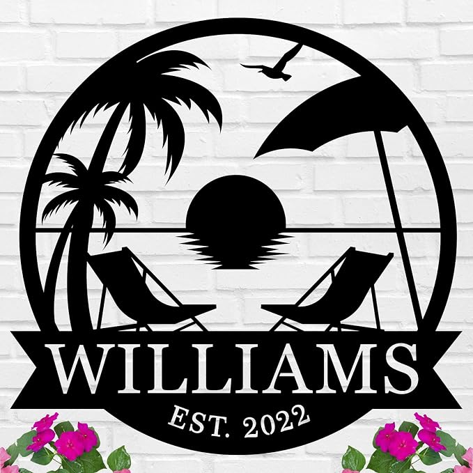 Personalized Palm Trees Family Name Sign, Custom Metal Palm Tree Sign, Custom by HRZSIGNFC