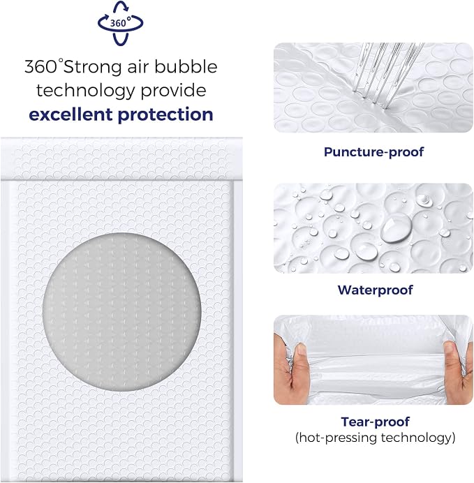 Fuxury 500 Pack White Bubble Mailers 10.5x16 Inch, Self Seal Padded Envelopes - Image 3