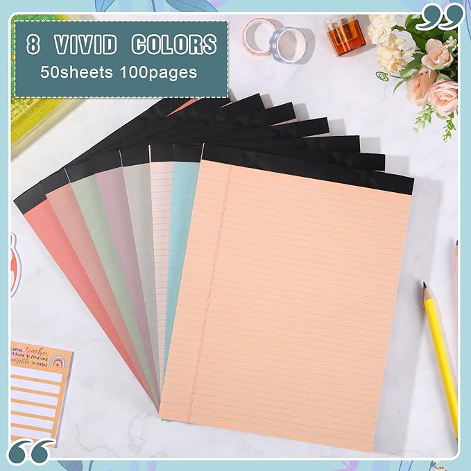 Fuutreo 8 Pcs 8.5'' x 11'' Colored Legal Pad Writing Pads Narrow Ruled 50 Sheets Per Notepad Perforated Writing Notepad Office Supplies for College Office Business (Vintage Color)-DeskLoop Office
