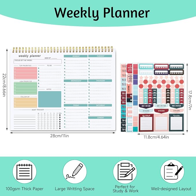Weekly To Do List Notepad, 8.5''x11'' Weekly Desk Planner - Image 2