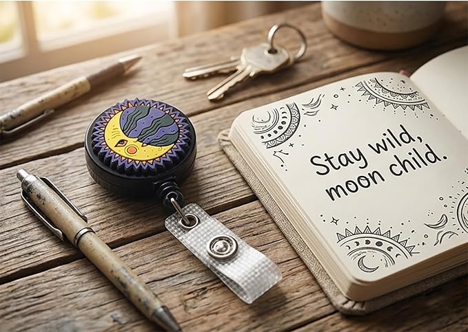 Celestial Moon Nurse Badge Reel, Cute Badge Holder Badge Clip Retractable - Image 4