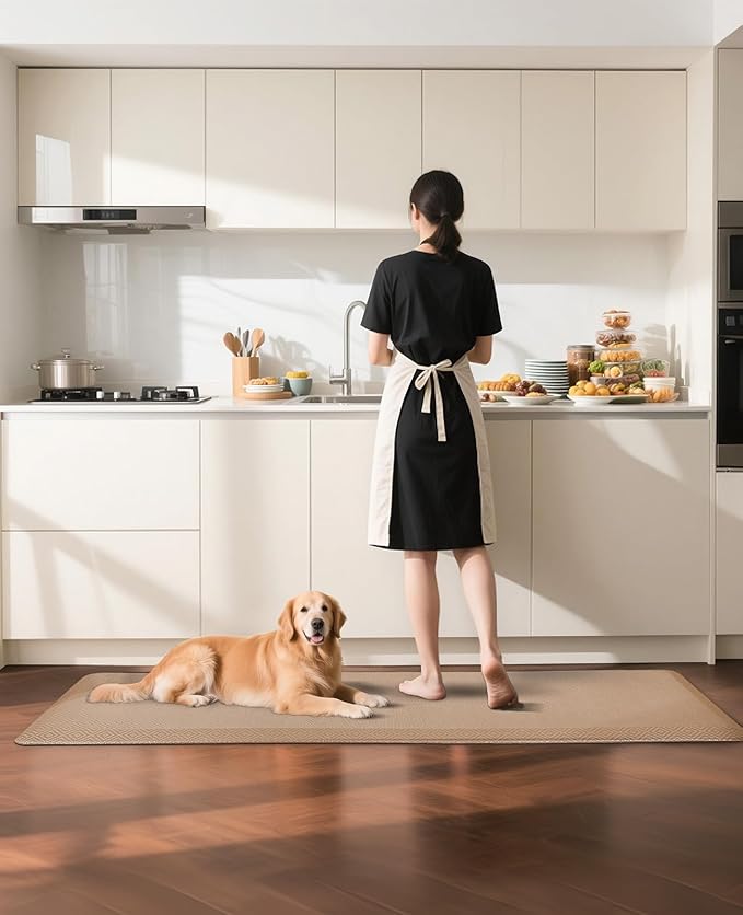 Ophanie Kitchen Mats for Floor, 3/4 Inch Thick Kitchen Rugs, Anti Fatigue Standing Cushioned Mat, Waterproof,Comfort Ergonomic Mat for Office, Home, Sink, 24'' x 70'' Beige Non-Slip Bottom-DeskLoop Office