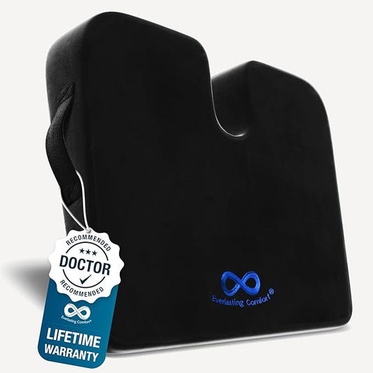 Everlasting Comfort Memory Foam Car Seat Cushion for Long Driving - Back Pain, Sciatica, Tailbone Pain Relief - Adult Booster Wedge Seat Cushions for Car, Truck Seats - Non-Slip, Washable Cover-DeskLoop Office