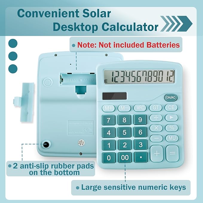 12-Digit Calculator, Desktop Calculators with Big Buttons and Large Display,Office Calculators Desktop,Solar Battery Dual Power,Desk Calculator for Office Home(Blue,8 Pack)-DeskLoop Office