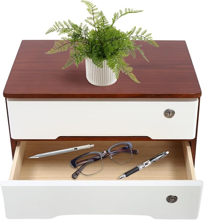 Lockable Desk Organizer Wooden Desktop Drawers Office Flat Files Storage Box by Unknown