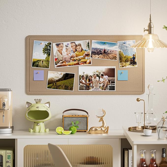 MaxGear Bulletin Board 35" x 17.5", Foldable Small Felt Board Vision Board Supplies, Cork Board for Office, Home, School, Pin Boards for Walls Decorative Picture Framed Display Board Beige Brown-DeskLoop Office