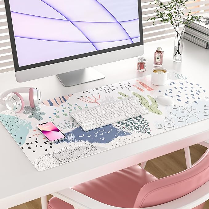 Colorful Star Large Mouse Pad, Waterproof PU Leather Abstract Desk Mat - Image 2