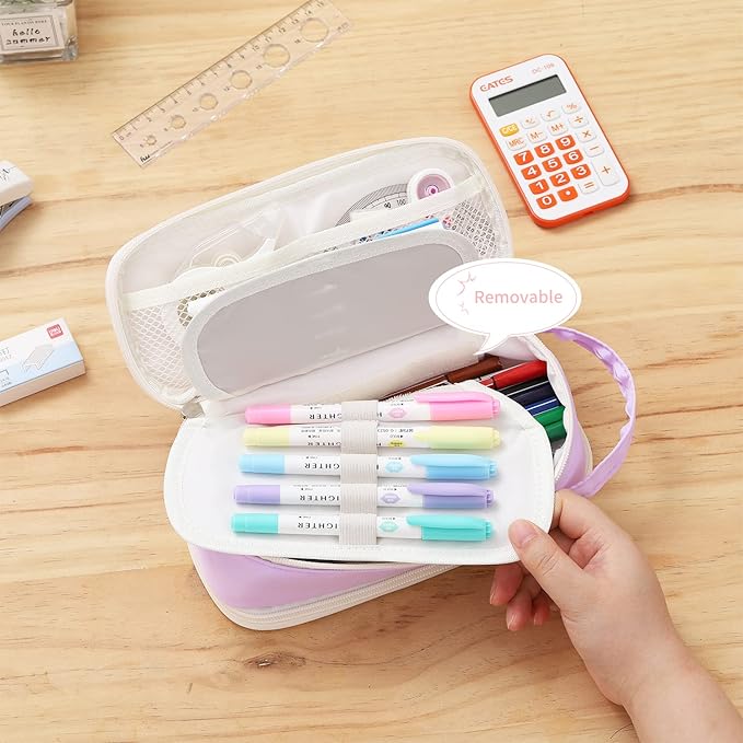 Dugio Big Pencil Case for Girls Teens Kids Zipper Pencil Pouch with Handle Organizer Pencil Bag Aesthetic Pencil Pen Case for School Purple-DeskLoop Office