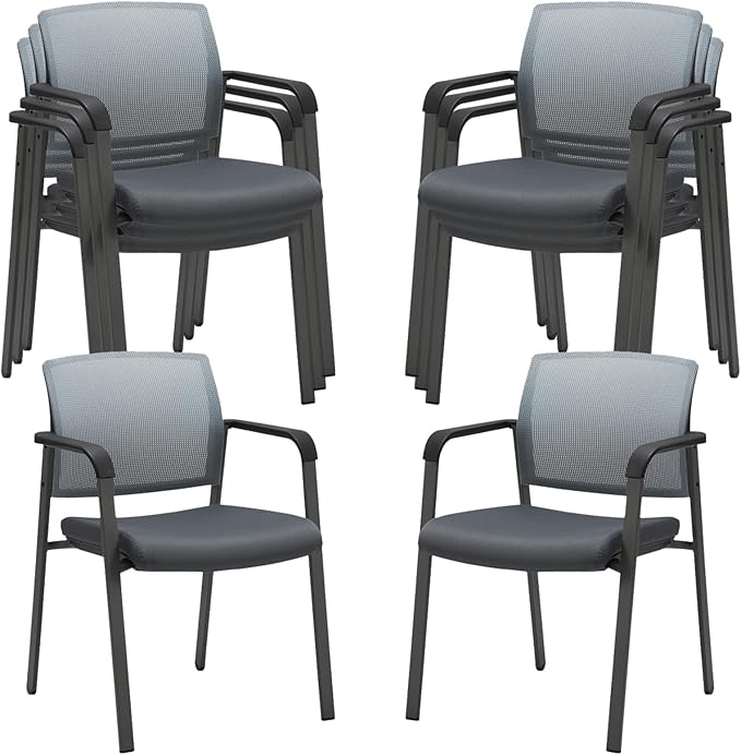 CLATINA Mesh Back Stacking Arm Chairs with Upholstered Fabric Seat and Ergonomic Lumbar Support for Office School Church Guest Reception Grey (Gray-8 Pack)-DeskLoop Office