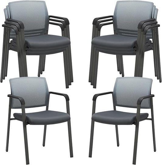 CLATINA Mesh Back Stacking Arm Chairs with Upholstered Fabric Seat and Ergonomic Lumbar Support for Office School Church Guest Reception Grey (Gray-8 Pack)-DeskLoop Office