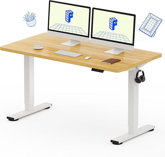 FLEXISPOT EN1 One-Piece Standing Desk 55 x 28 Inch Electric Adjustable Height Desk for Home Office and Computer Workstation (White Frame + 55" Maple Top, 2 Packages)-DeskLoop Office