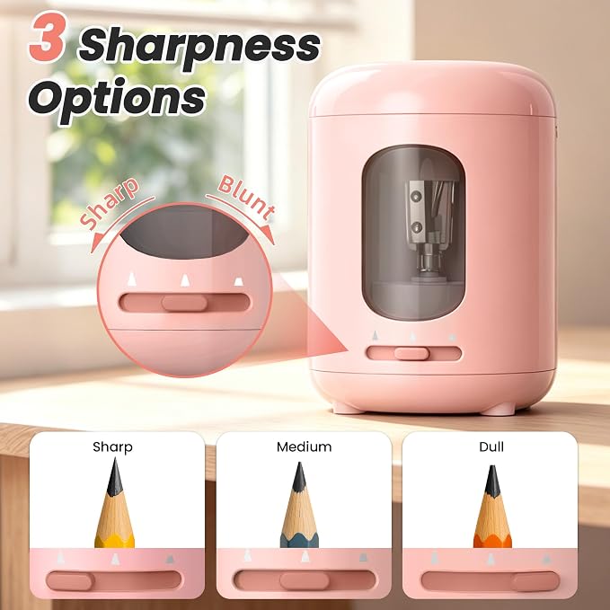 deli Electric Pencil Sharpener, 3 Sharpness Modes, Battery Operated - Image 3