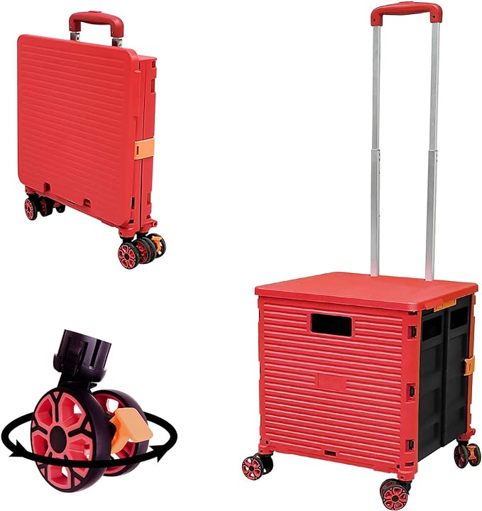 FELICON SELORSS Foldable Utility Cart Folding Portable Rolling Crate-Red | by FELICON
