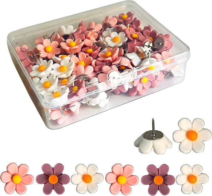 Cute Flower Push Pins for Bulletin Board, Office Decor for Women Thumb Tacks by Supfoxer