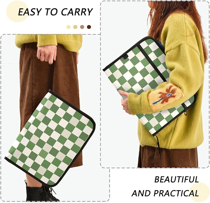Expanding File Folder Green White Checkered Buffalo Plaid Accordion File - Image 2