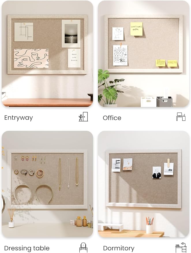 Fluxynara Bulletin Board with Oatmeal Frame, 23.6" x 17.5" Cork Board - Image 7
