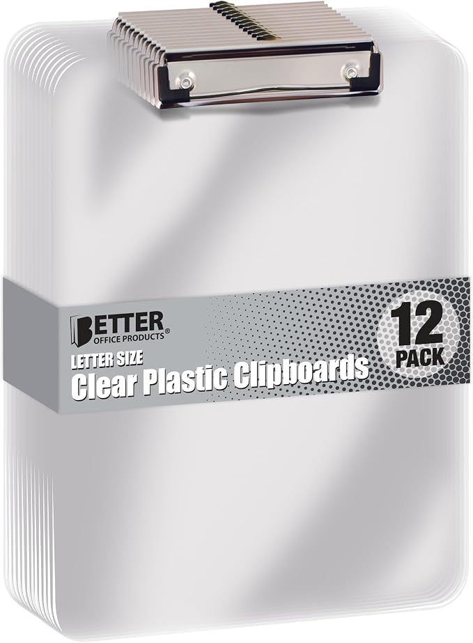 Better Office Products Clear Plastic Clipboards, 12 Pack, 12.5 x 9 Inch by BetterOfficeProducts