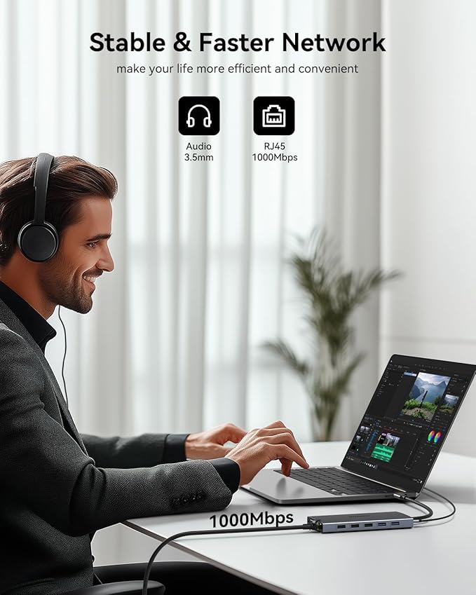 USB C Docking Station Dual Monitor 15 in 1 Laptop Docking Station Triple Display for Dell HP Lenovo Thinkpad Surface, USB C Hub Multiple Adapter Dongle with 4K HDMI+VGA+USB Port+Button+PD+Ethernet-DeskLoop Office