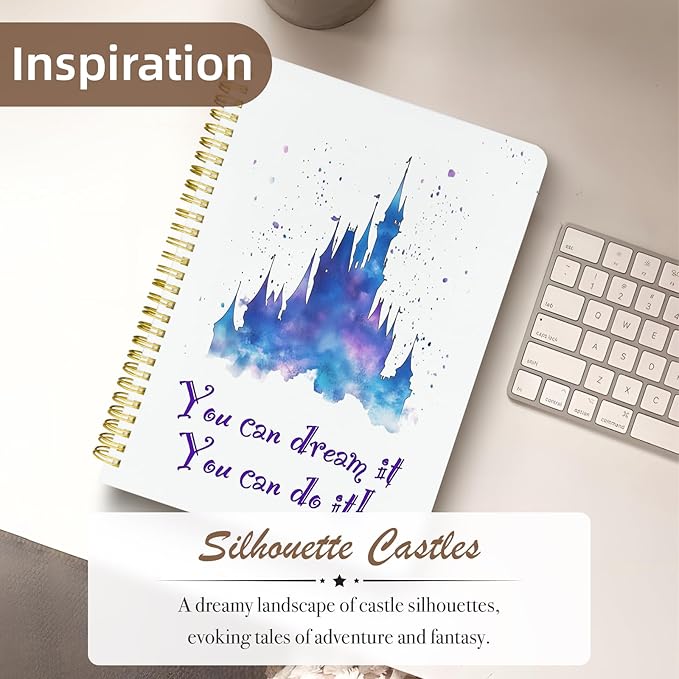 Cute Spiral Notebook journal B5 Aesthetic Pretty Design for Women Girls Kawaii with Pocket, 10 x 7.2 inch, Lined, Dream Castle-DeskLoop Office