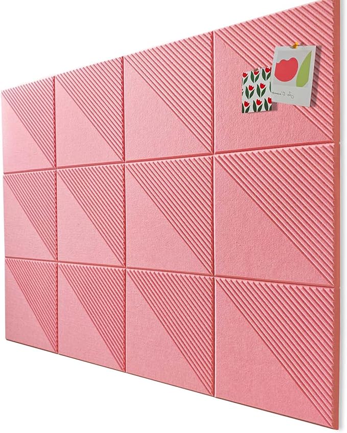 Large Cork Board for Walls 48"x 36", 12 Pack Felt Wall Tiles with Safe Removable Adhesive Tabs, Cork Board for Office,Pinboard Bulletin Board - Pink-DeskLoop Office