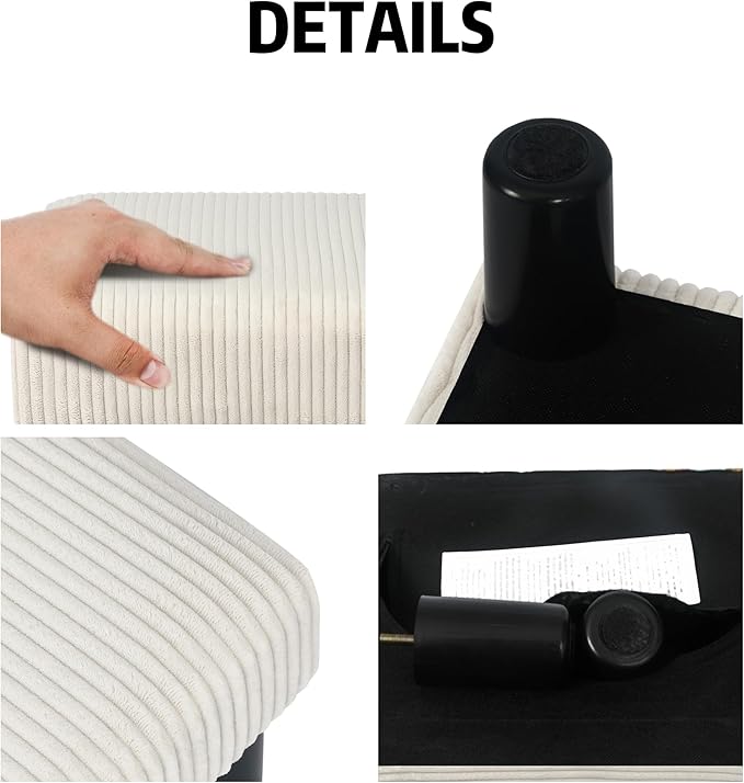Joveco Small Foot Stool Ottoman, Corduroy Square Footstool Upholstered Footrest Foot Rest for Chair, Under Desk, Office, Living Room, Thick Stripes White-DeskLoop Office