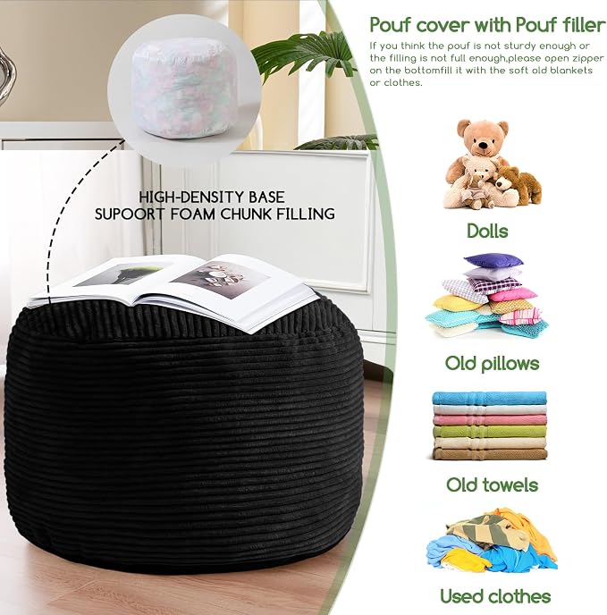 HIGOGOGO Round Stuffed Pouf Ottoman, Corduroy Poufs - Image 5