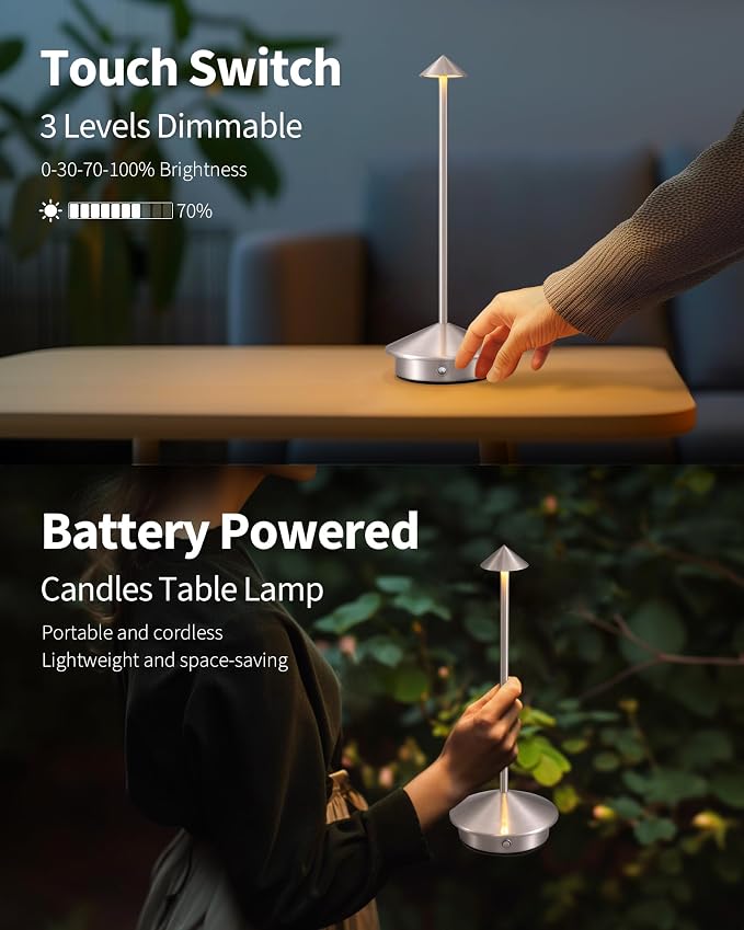 Modern Cordless Table Lamp Set of 2, Portable LED Desk Lamps, 5000mAh - Image 4