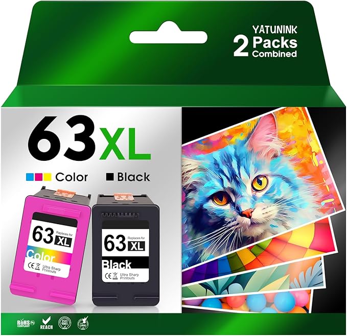 63XL Ink Cartridge Combo Pack Compatible for HP Ink 63 XL Works with HP DeskJet 1112 2100 3600 Series, Envy 4500 Series, OfficeJet 3800 4600 5200 Series (Black, Tri-Color)-DeskLoop Office