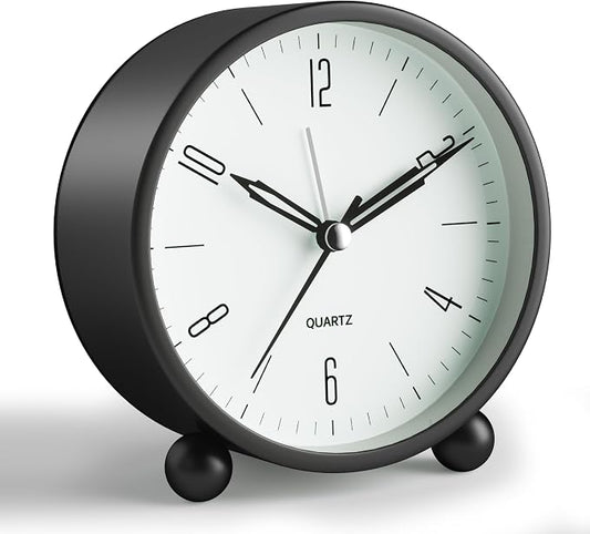 Analog Alarm Clock, 4 inch Super Silent Non Ticking Small Clock by JALL