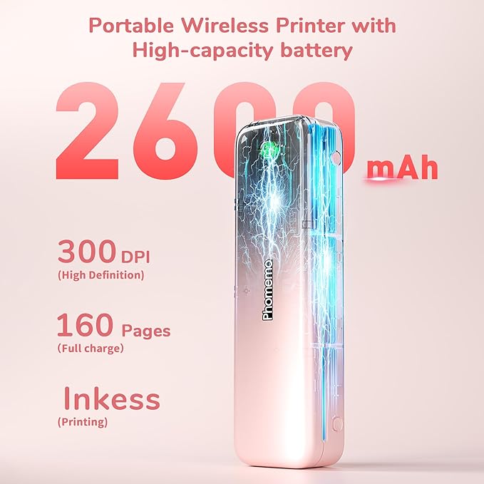 Phomemo Portable Printers Wireless for Travel Upgraded,M834 Bluetooth Thermal Printer 8.5" x 11"& A4 Size,Inkless Mobile Printer with Carry Case for Travel,Office,School,Car,Home,Pink-DeskLoop Office