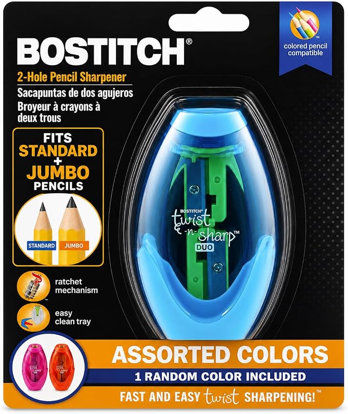 Bostitch Office Twist-N-Sharp Manual Pencil Sharpener, 2 Holes by BostitchOfficeProducts