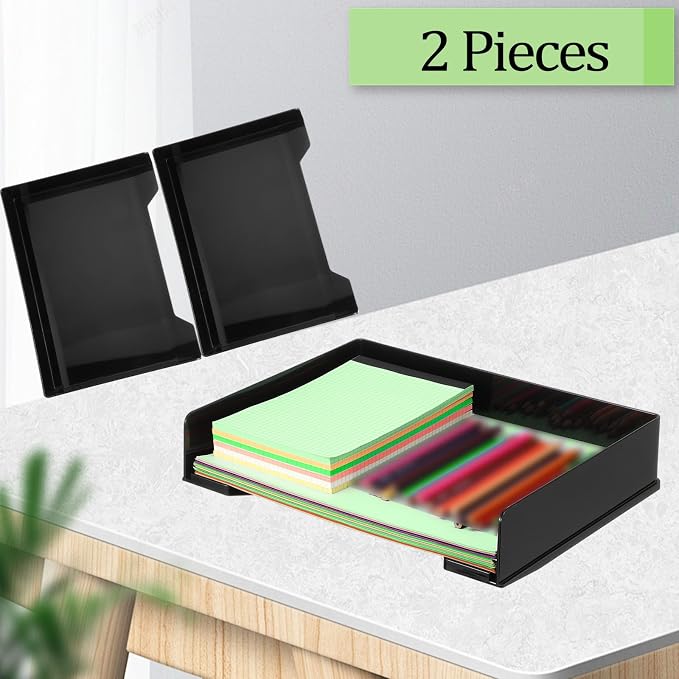 DoubleFill 2 Pcs Stackable Letter Tray Rectangular Plastic Desk Organizer 13 x - Image 3