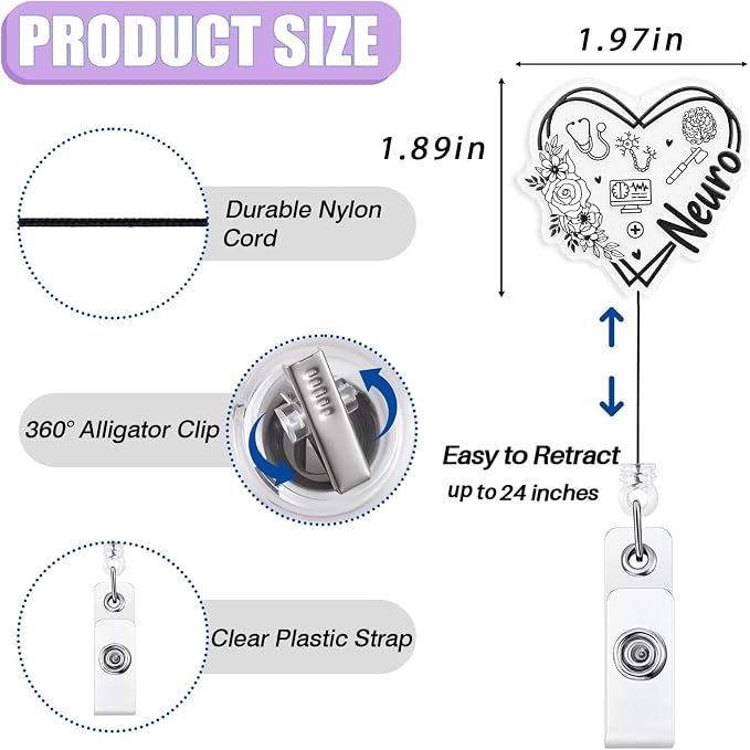 Elegant Neuro Badge Reel Retractable, Cute Neurology Nurse Acrylic Badge Reel - Image 2