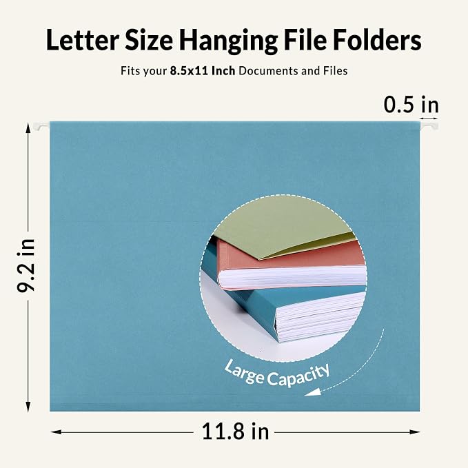 SUNEE Hanging File Folders Retro Colors, 25 Pack Letter Size File Folders - Image 5