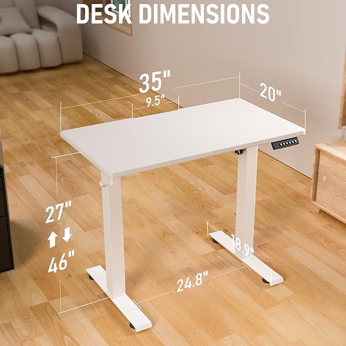 35 * 20 Electric Standing Desk, Adjustable Height Sit Stand Up Desk, Motorized Home Office Computer Gaming Workstation Desk-DeskLoop Office