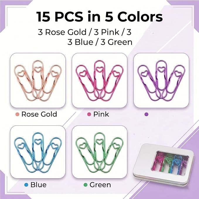 15 Pcs Metal Pen Holder Clips for Notebook, Planner Accessories, Heart Paper - Image 2