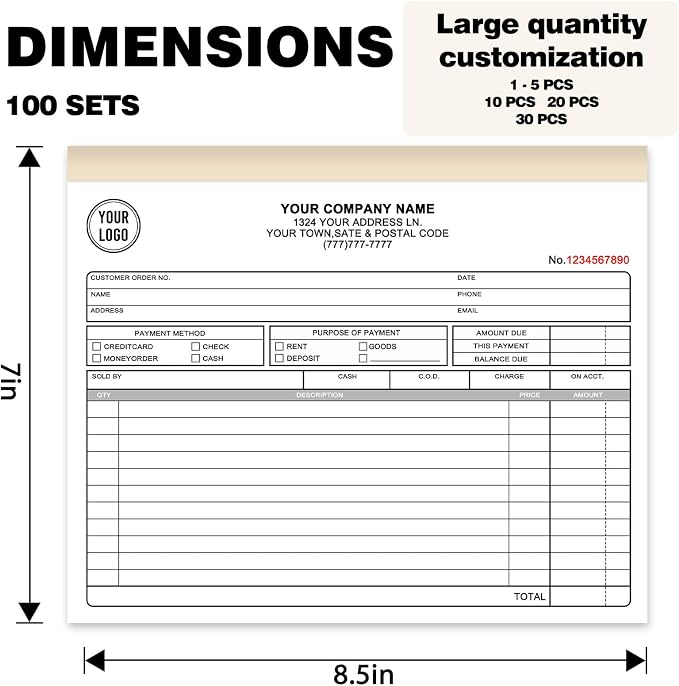 Custom Invoice Book with Logo 50 Set Personalized Receipt Books Customized - Image 2