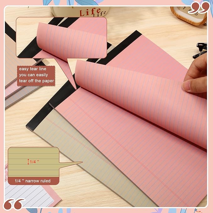 Fuutreo 8 Pcs 8.5'' x 11'' Colored Legal Pad Writing Pads Narrow Ruled 50 Sheets Per Notepad Perforated Writing Notepad Office Supplies for College Office Business (Nut Color)-DeskLoop Office