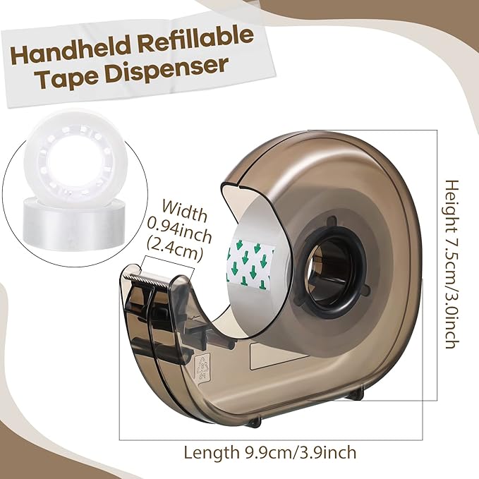 Sabary 50 Pcs Handheld Tape Dispenser Desktop Adhesive Cutter Transparent Plastic Refillable Dispenser Lightweight and Portable Manual Use Adhesive Holder for Home Packing, No Tape Included-DeskLoop Office