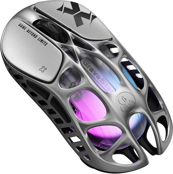 GravaStar Mercury X Wireless Gaming Mouse – 32,000 DPI PAW 3950 Sensor, 1000Hz Polling Rate, Only 49g, Magnesium Alloy Hollow Frame, RGB Lighting, 5 Programmable Buttons-DeskLoop Office