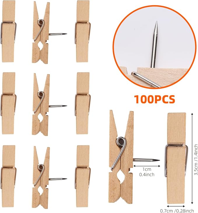 100-Pack Wooden Push Pins for Bulletin Board | Durable Cork Board Clips - Image 2
