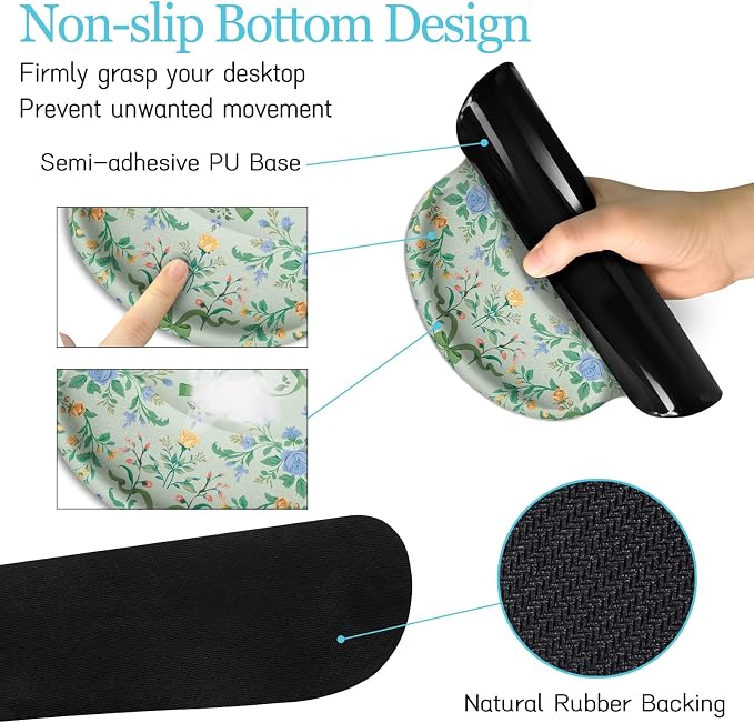 LIMKRIAN Floral Desk Mat Set, Cute Green Mouse Pad - Image 4