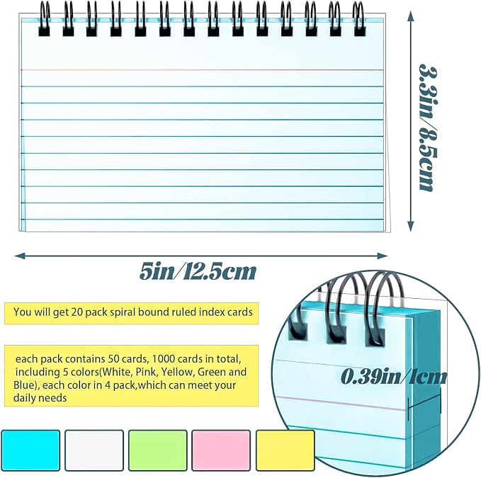 Colorful 1000 PCS Spiral Index Cards 3x5 Inch Flash Cards - Image 2