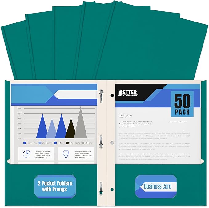 Better Office Products Teal Paper 2 Pocket Folders by BetterOfficeProducts
