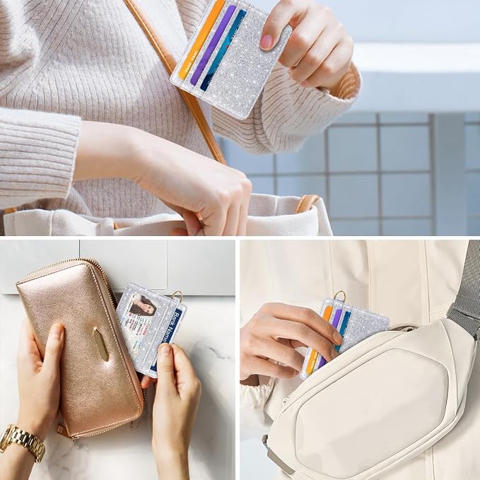 Slim Credit Card Holder Glitter Leather Small Wallet Women Thin Cards Holders - Image 7
