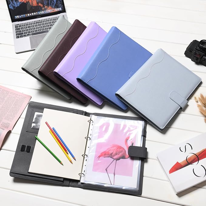 Wonderpool A4 PU Leather Ring Holder Writing Portfolio Multi Document Case - Image 3