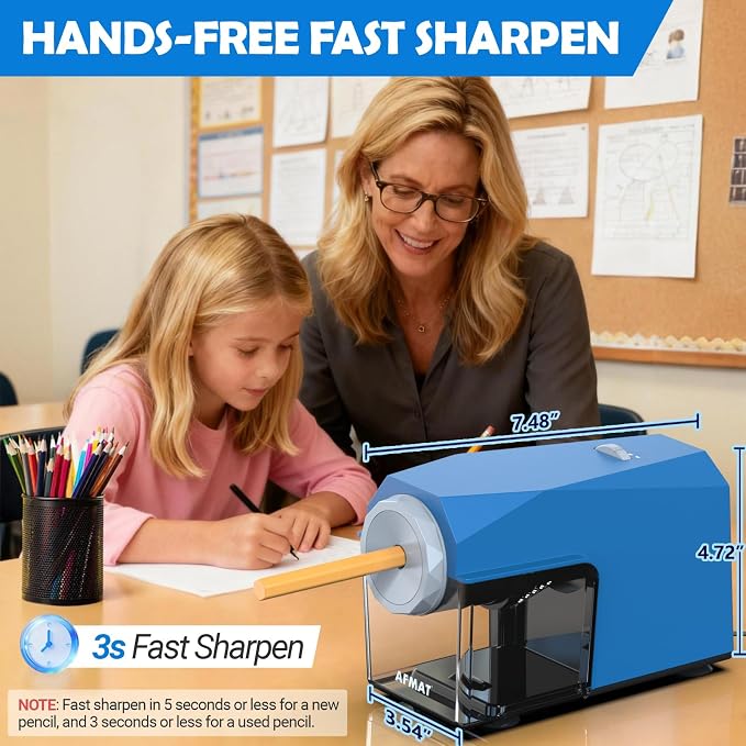 AFMAT Electric Pencil Sharpener, Fast & Hands-Free, 10K+ Uses, 5 Nibs, Fully - Image 4