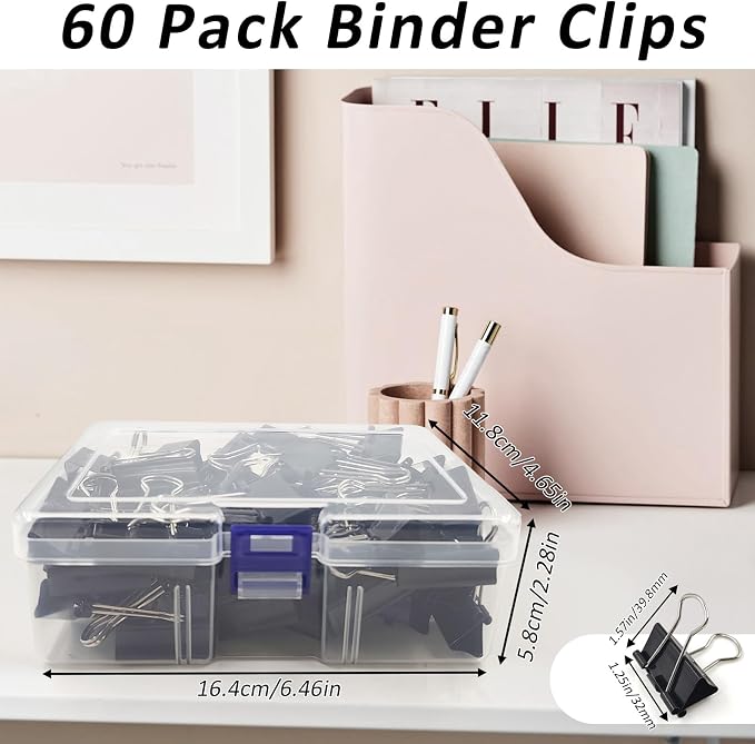 60 Pack Binder Clips Medium, 1.25 Inch/32mm Black Binder Paper Clips - Image 2